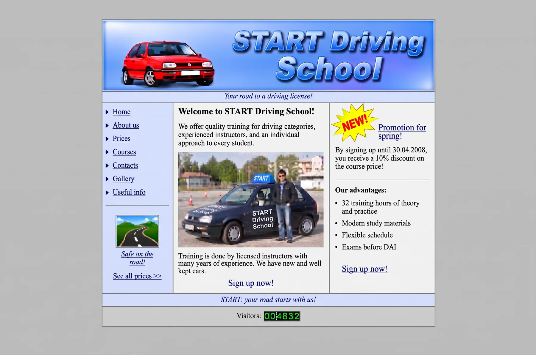 Old outdated driving school website