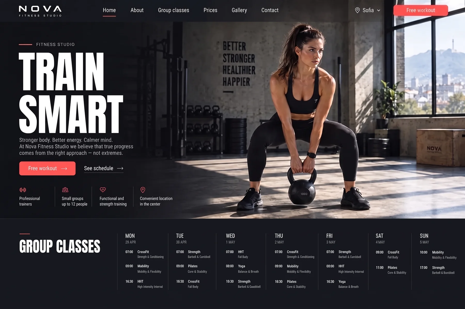 Sample website: Fitness studio